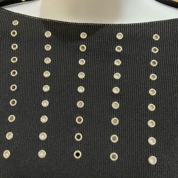 Cache Black Ribbed Sweater with Rivet Detailing M - Picture 2 of 5